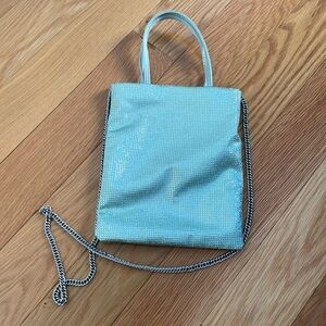 Zara light green sequin pouch with crossbody strap